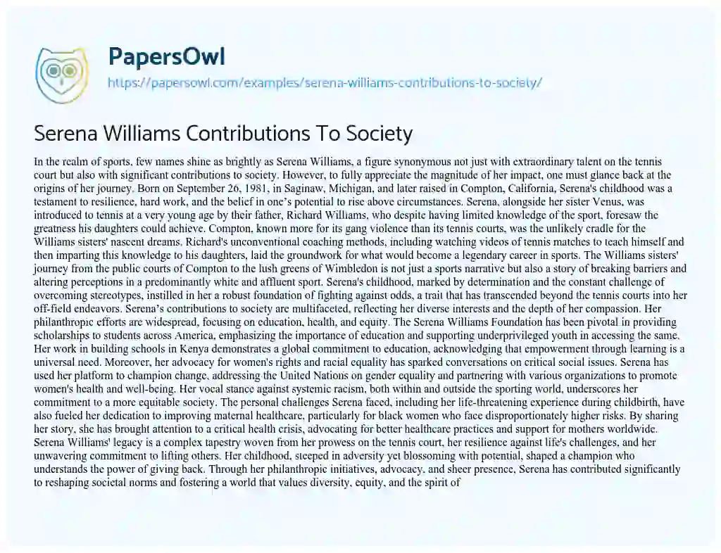 Essay on Serena Williams Contributions to Society