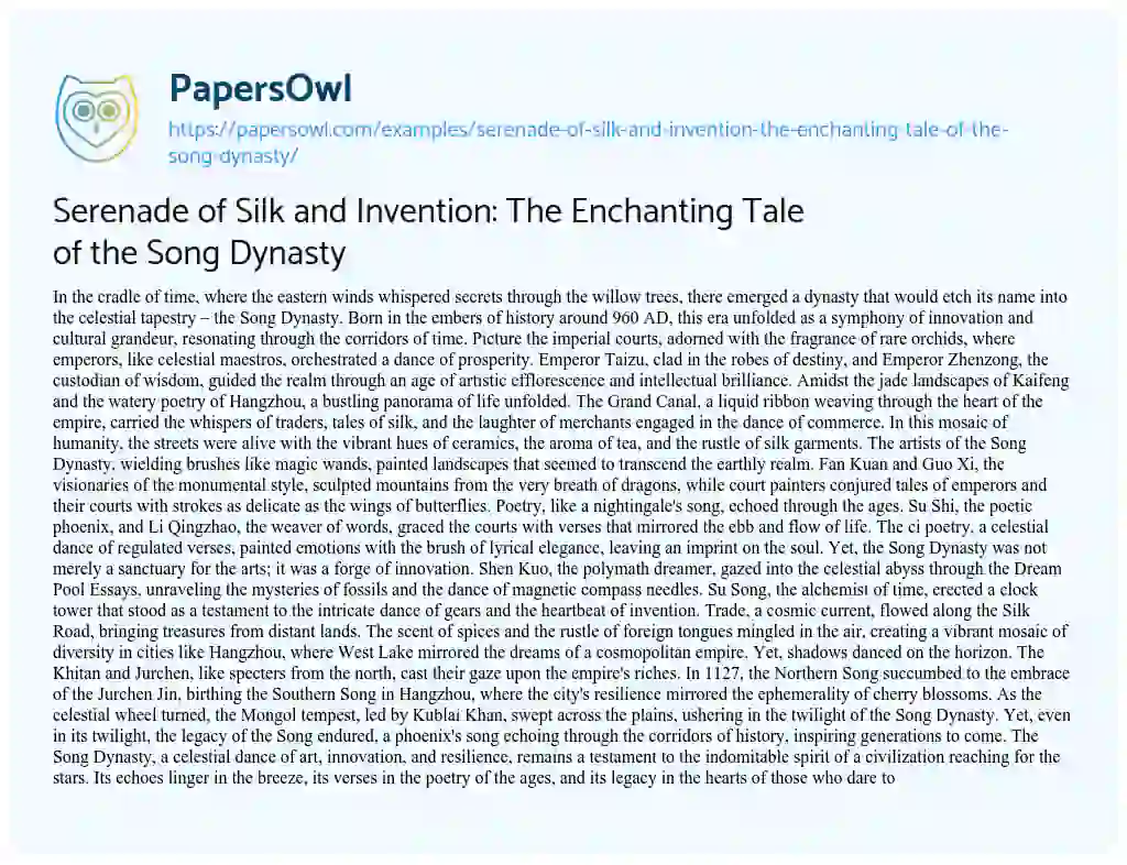 Essay on Serenade of Silk and Invention: the Enchanting Tale of the Song Dynasty