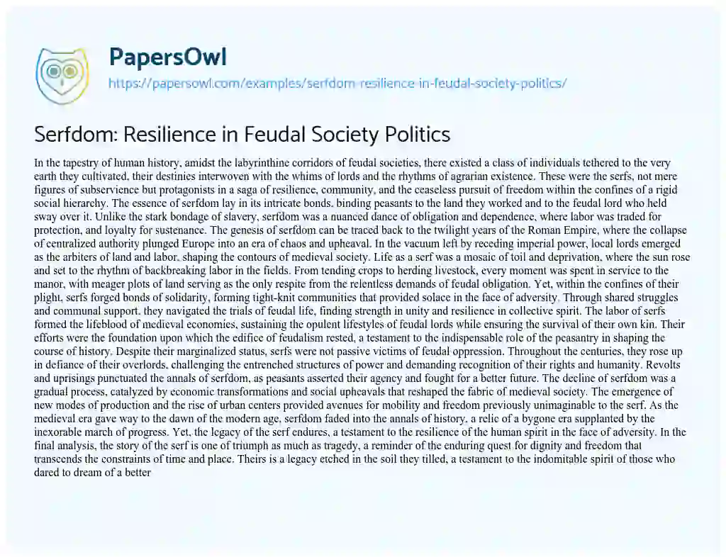 Essay on Serfdom: Resilience in Feudal Society Politics