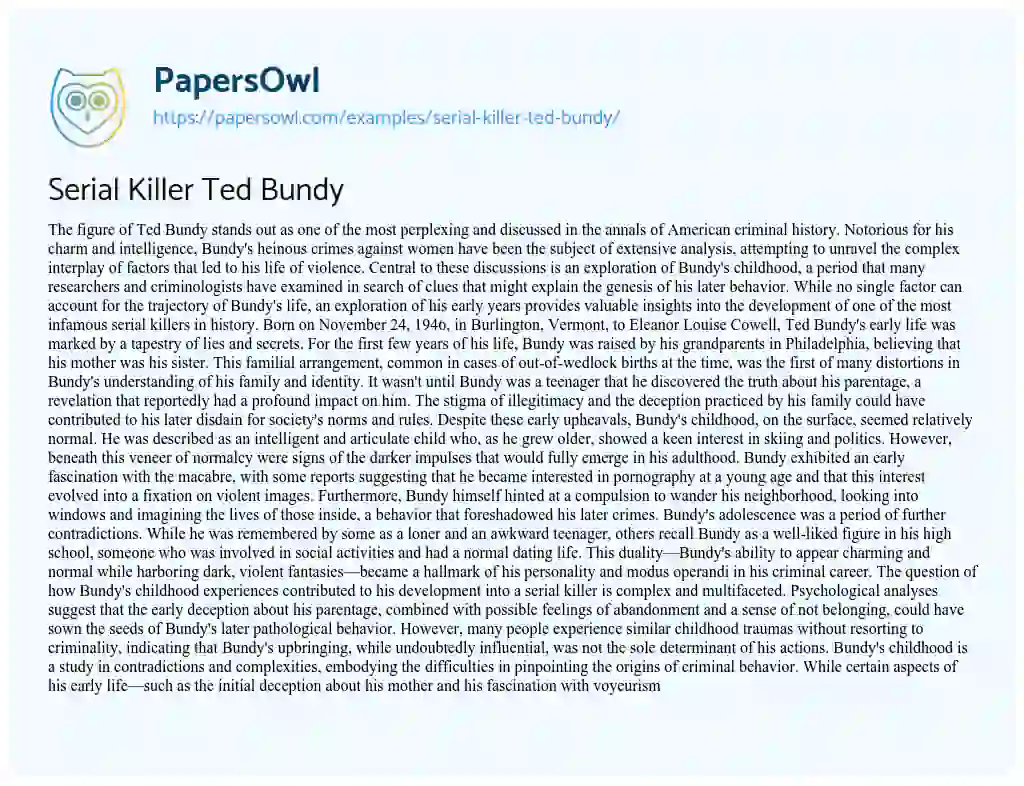Essay on Serial Killer Ted Bundy