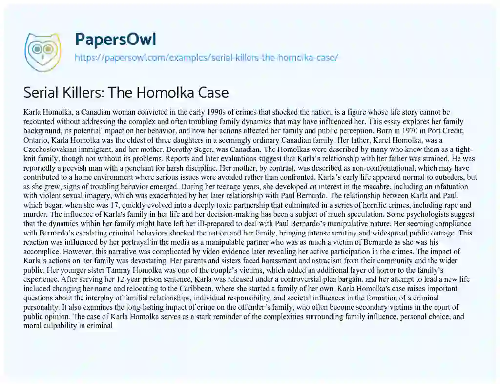 Essay on Serial Killers: the Homolka Case