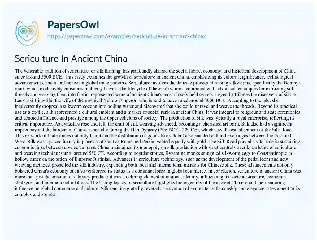 Essay on Sericulture in Ancient China