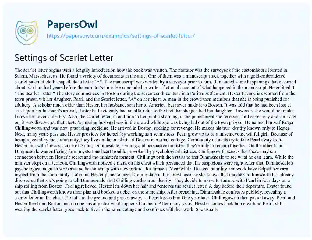Essay on Settings of Scarlet Letter
