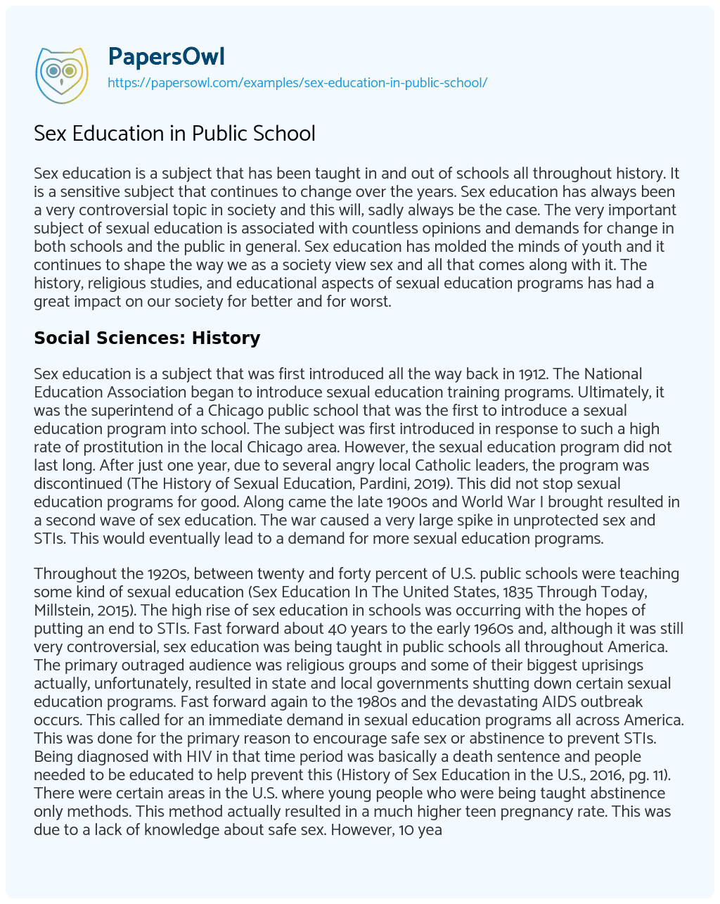 Sex Education in Public School essay