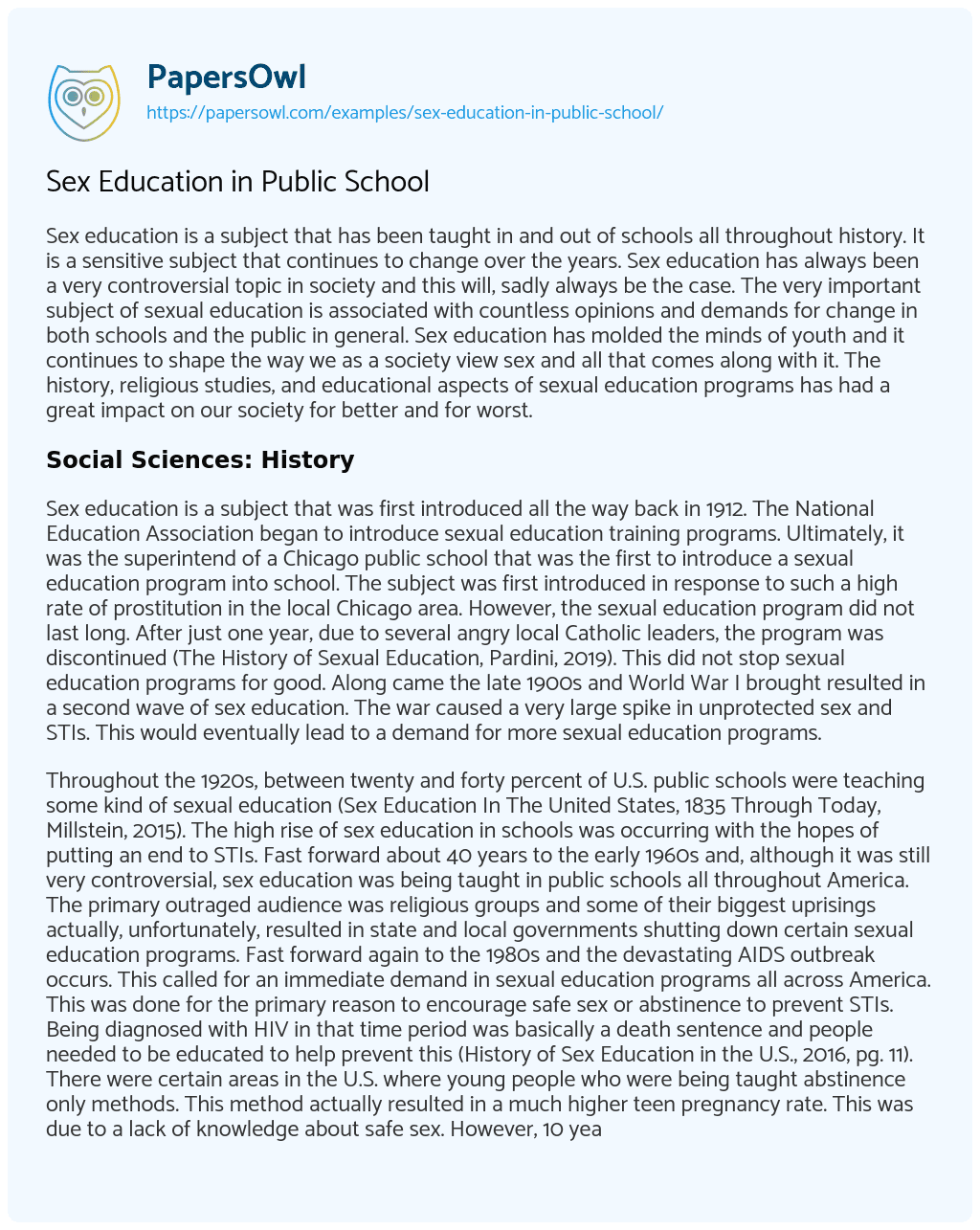 Sex Education in Public School - Free Essay Example - 1591 Words |  PapersOwl.com