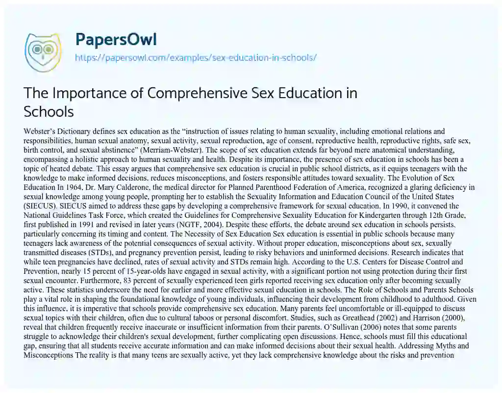 Essay on Sex Education in Schools