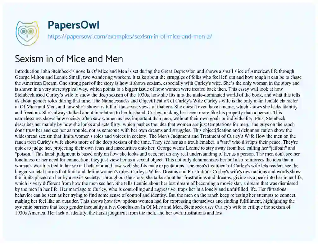 Essay on Sexism in of Mice and Men