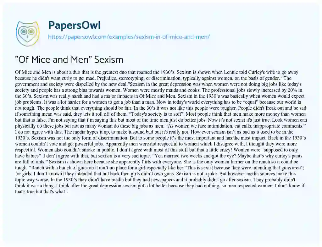 Essay on “Of Mice and Men” Sexism