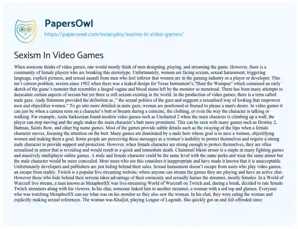 Essay on Sexism in Video Games