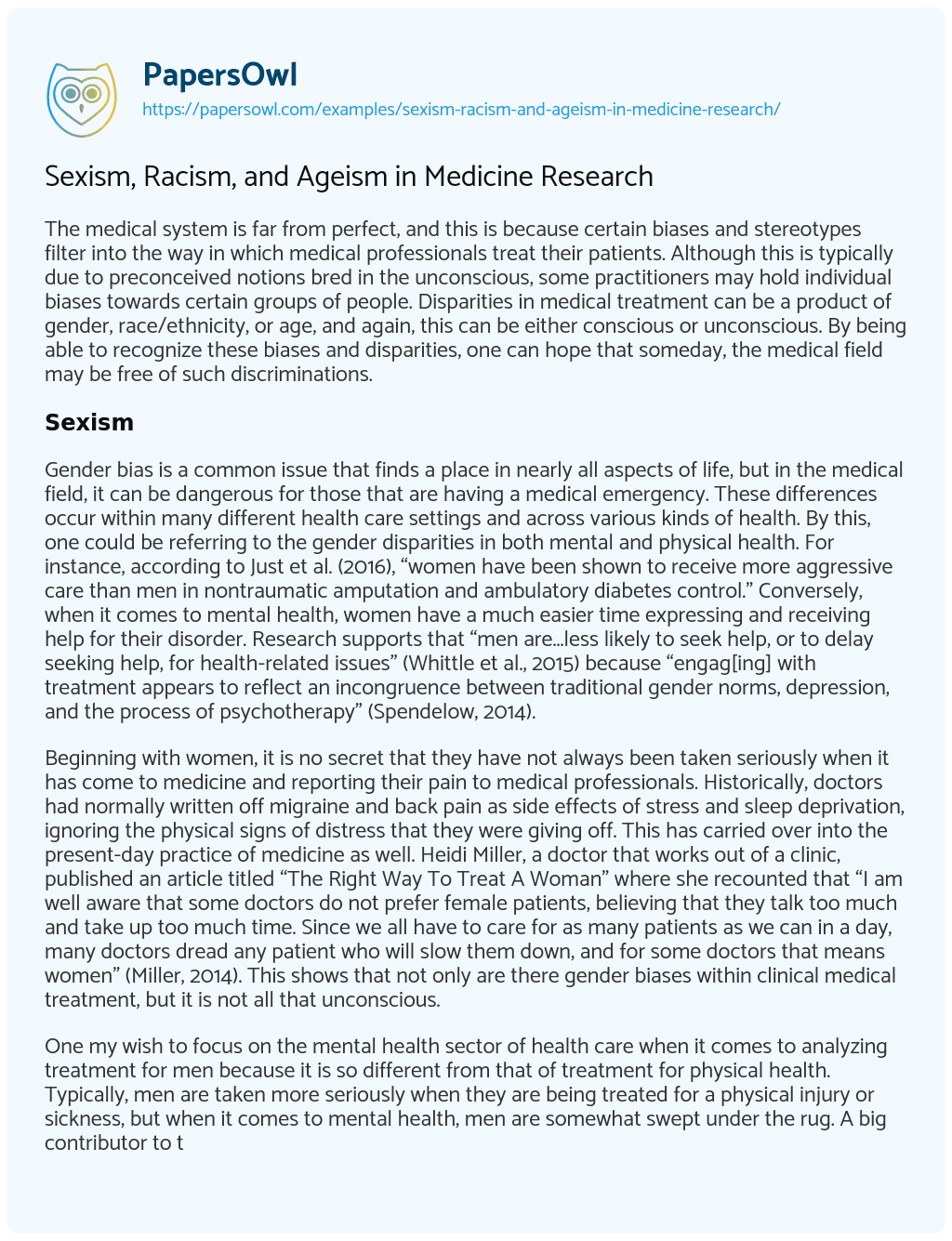 Essay on Sexism, Racism, and Ageism in Medicine Research