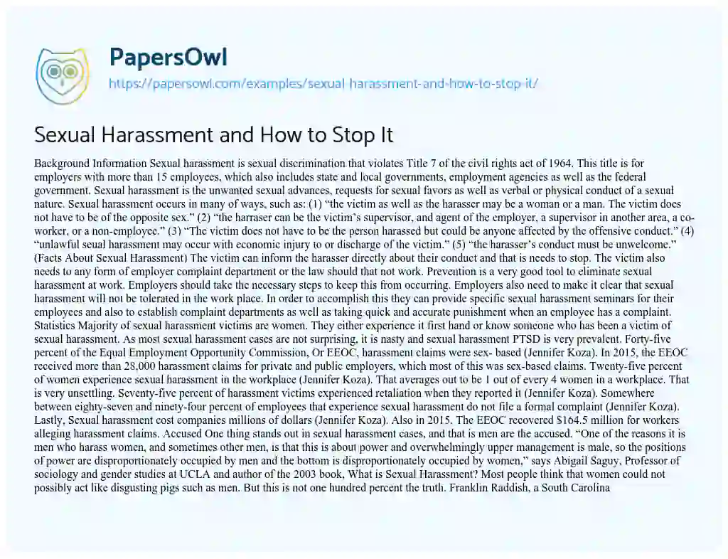 Essay on Sexual Harassment and how to Stop it