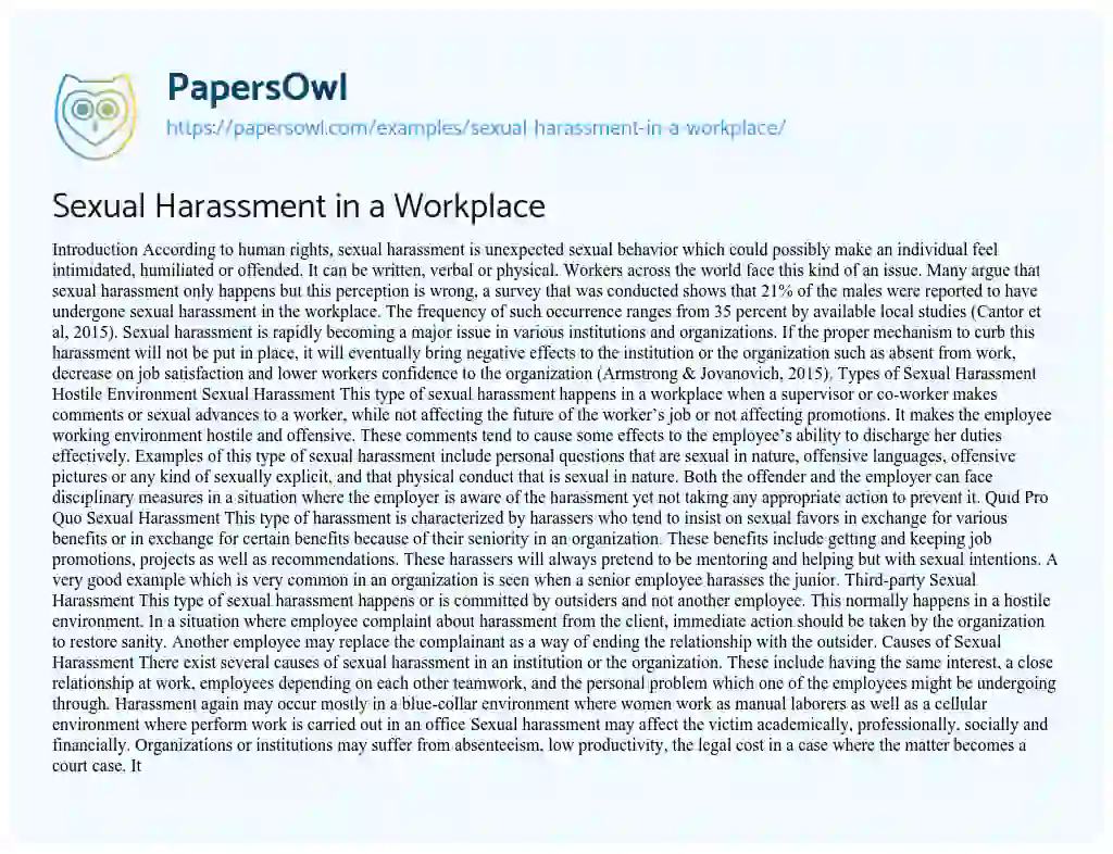Essay on Sexual Harassment in a Workplace