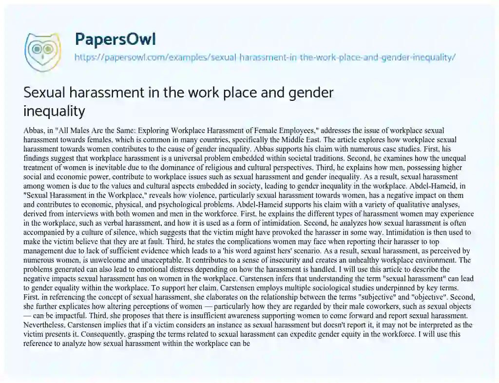 essay on sexual harassment in the workplace