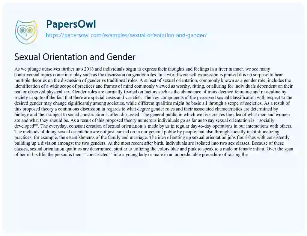 Essay on Sexual Orientation and Gender