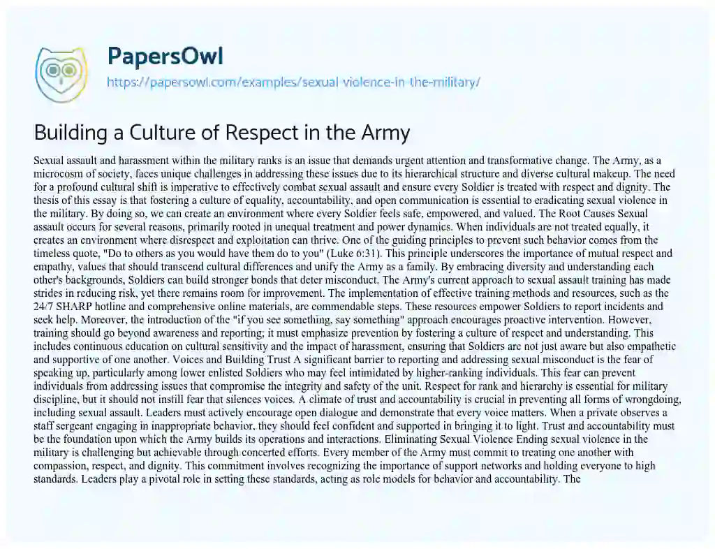 Essay on Sexual Violence in the Military