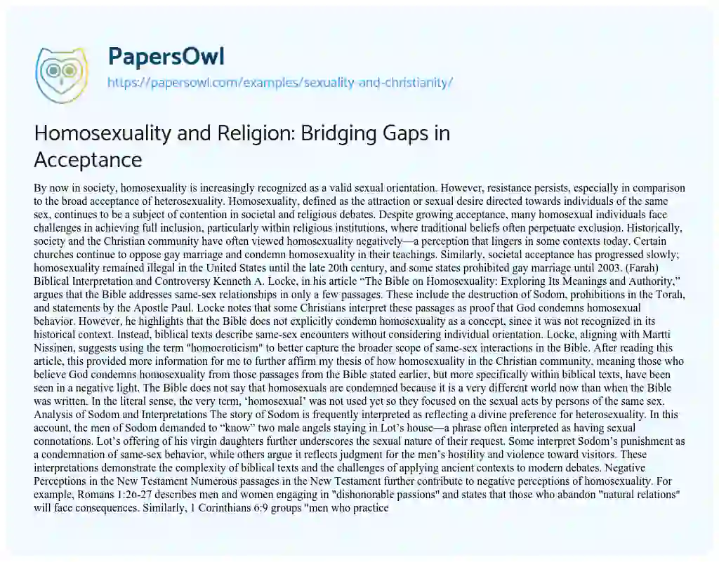 Essay on Sexuality and Christianity