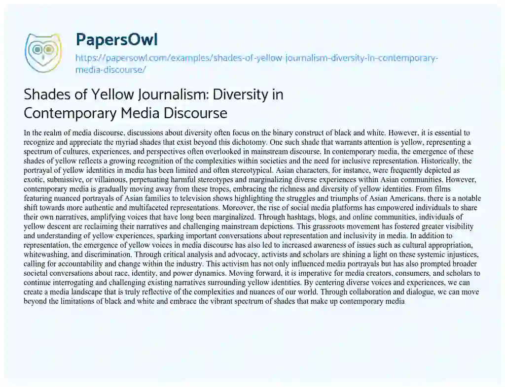 Essay on Shades of Yellow Journalism: Diversity in Contemporary Media Discourse
