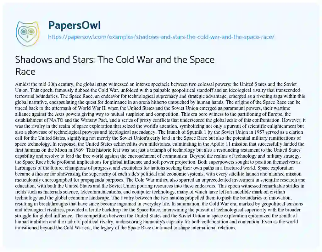Essay on Shadows and Stars: the Cold War and the Space Race
