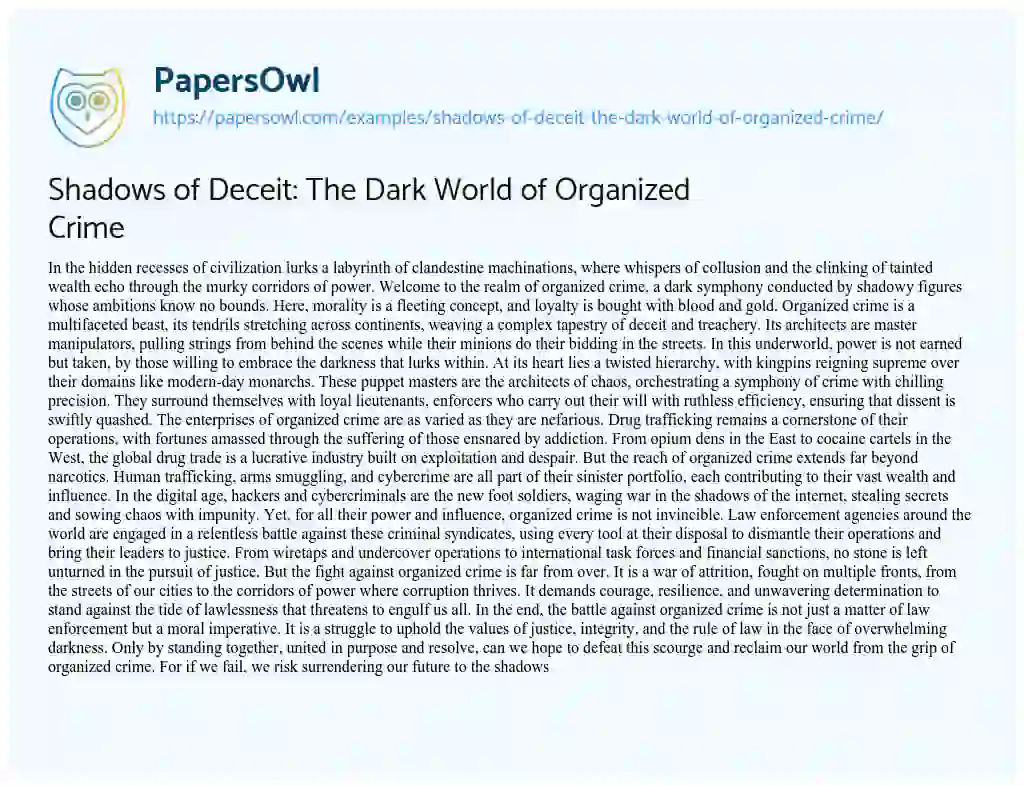 Essay on Shadows of Deceit: the Dark World of Organized Crime