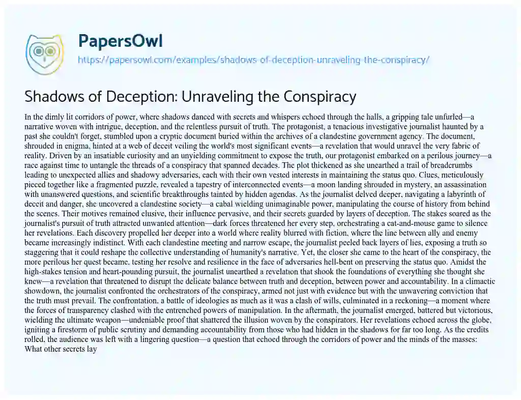 Essay on Shadows of Deception: Unraveling the Conspiracy