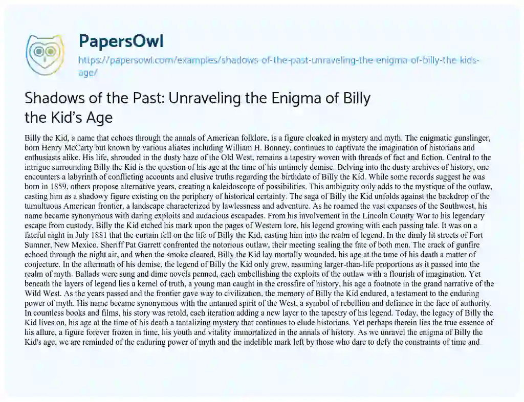 Essay on Shadows of the Past: Unraveling the Enigma of Billy the Kid’s Age