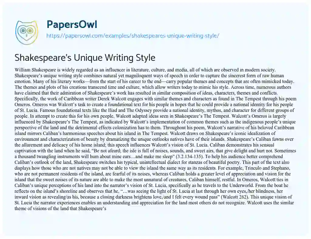 Shakespeare’s Unique Writing Style essay