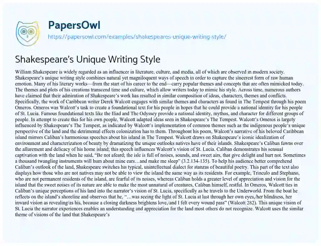 Essay on Shakespeare’s Unique Writing Style