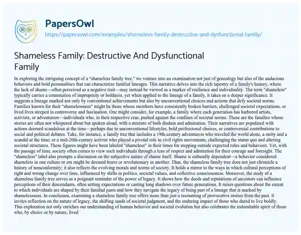 Essay on Shameless Family: Destructive and Dysfunctional Family