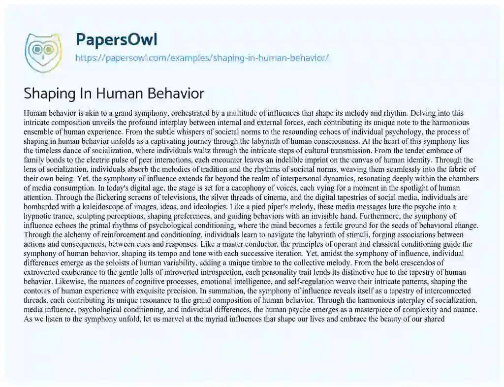 Essay on Shaping in Human Behavior