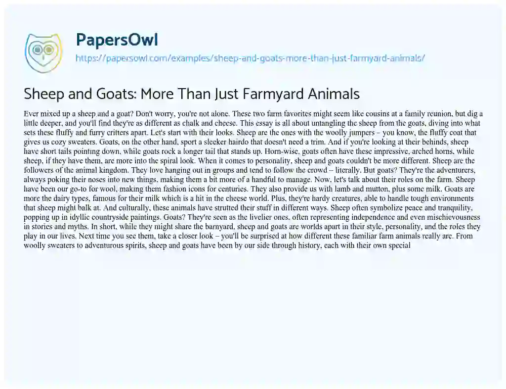 Essay on Sheep and Goats: more than Just Farmyard Animals
