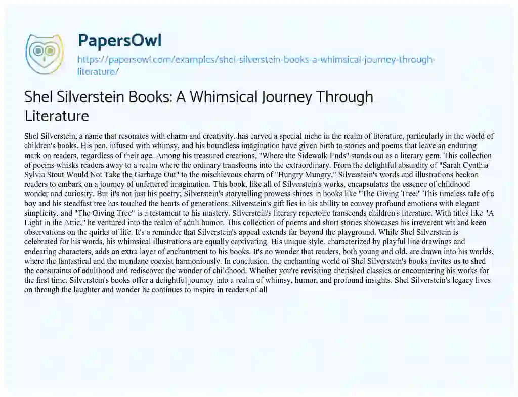 Essay on Shel Silverstein Books: a Whimsical Journey through Literature