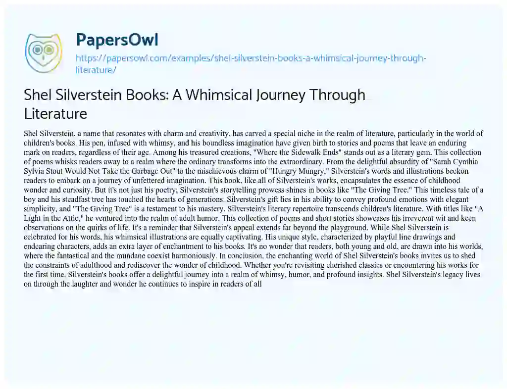 Essay on Shel Silverstein Books: A Whimsical Journey Through Literature