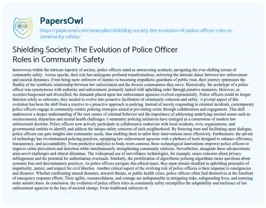 Essay on Shielding Society: the Evolution of Police Officer Roles in Community Safety