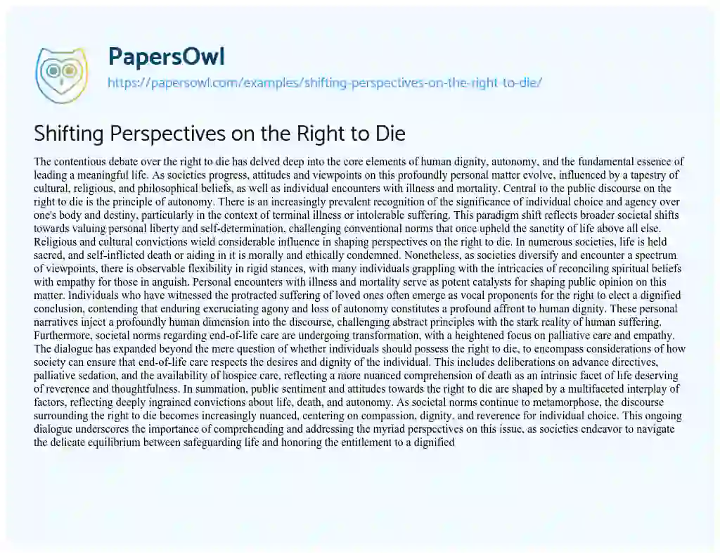 Essay on Shifting Perspectives on the Right to Die