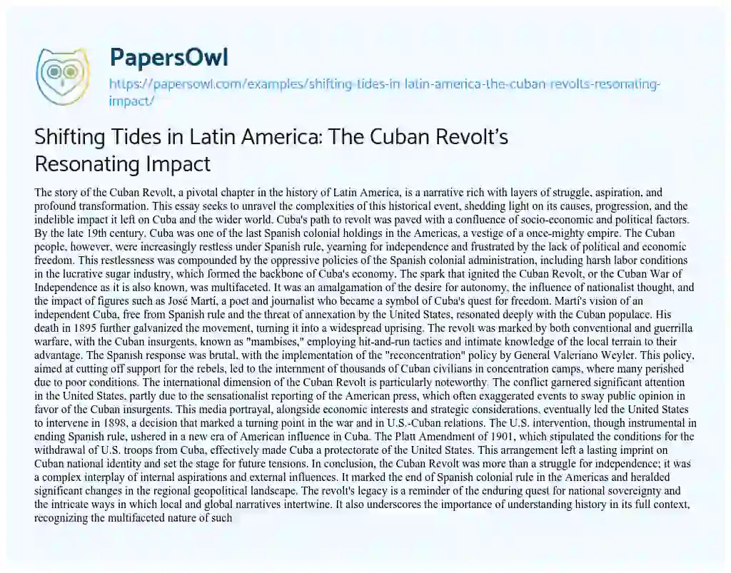 Essay on Shifting Tides in Latin America: the Cuban Revolt’s Resonating Impact