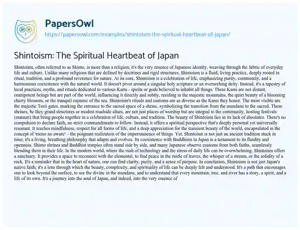 Essay on Shintoism: the Spiritual Heartbeat of Japan