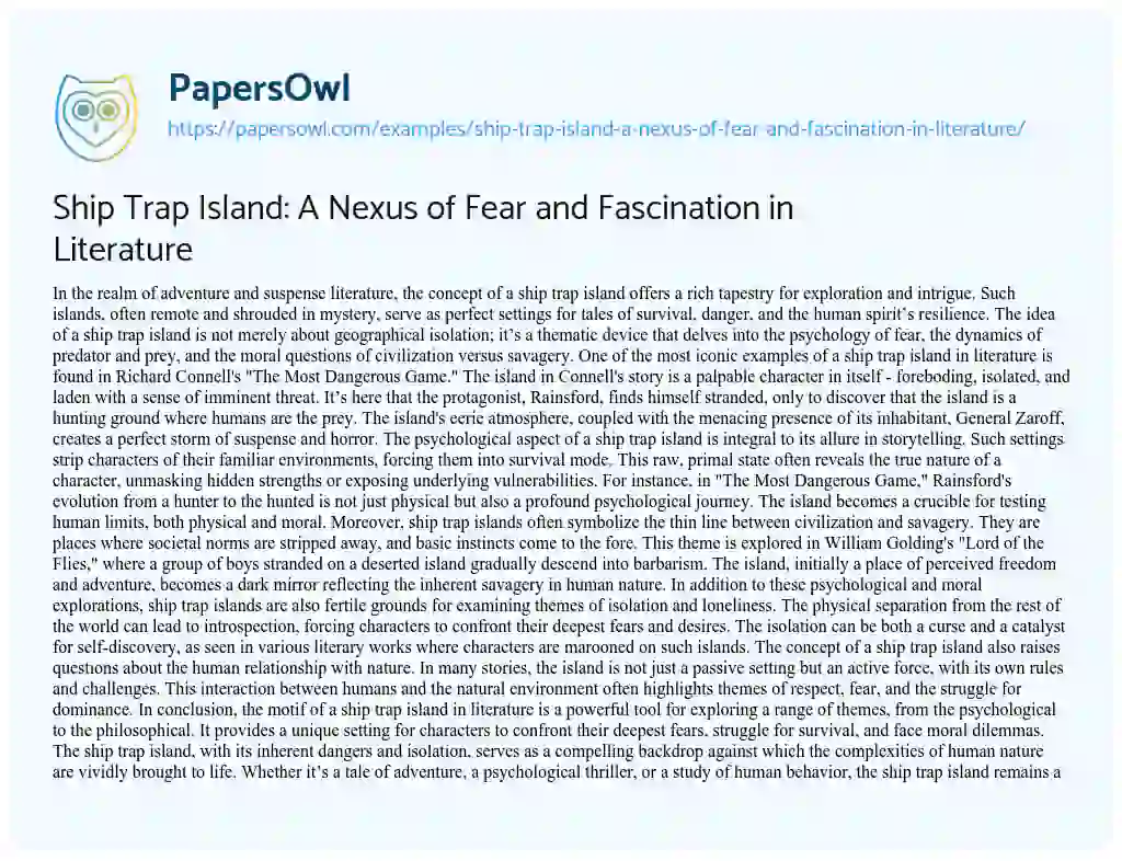 Essay on Ship Trap Island: a Nexus of Fear and Fascination in Literature