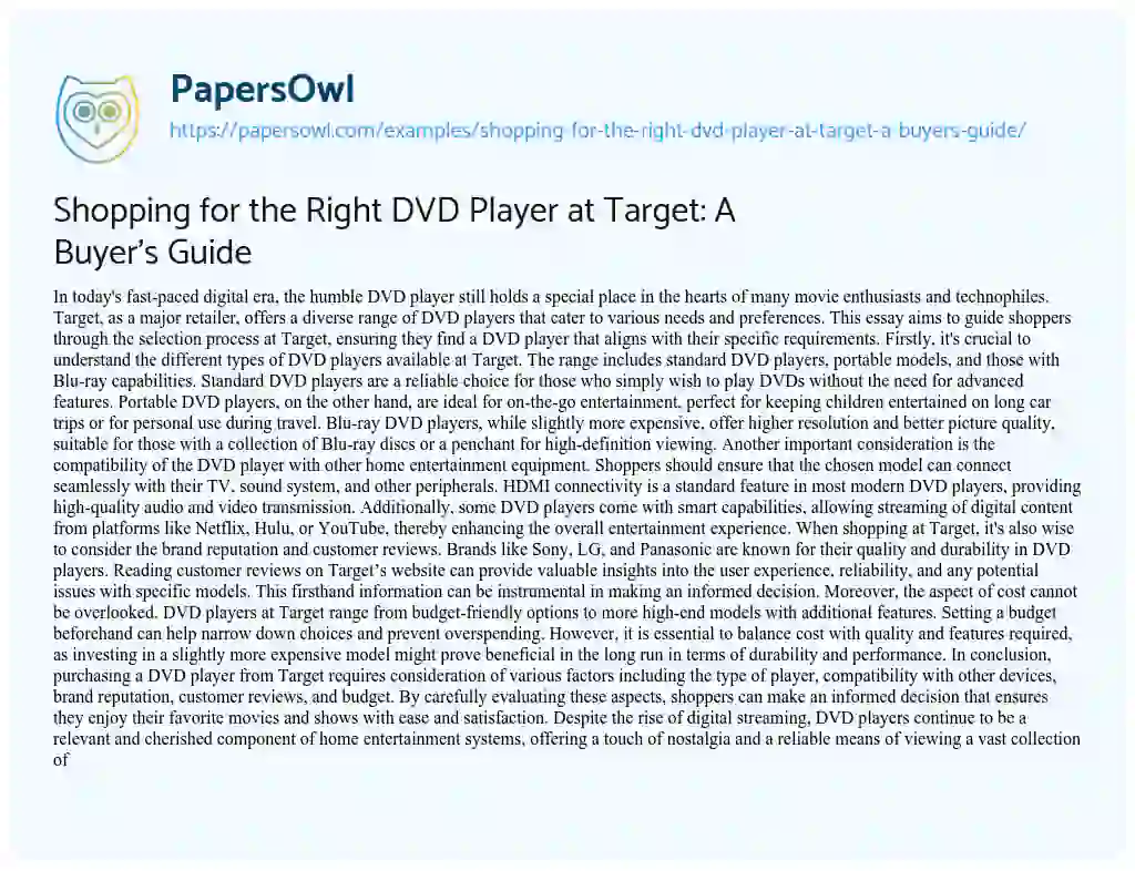 Essay on Shopping for the Right DVD Player at Target: a Buyer’s Guide
