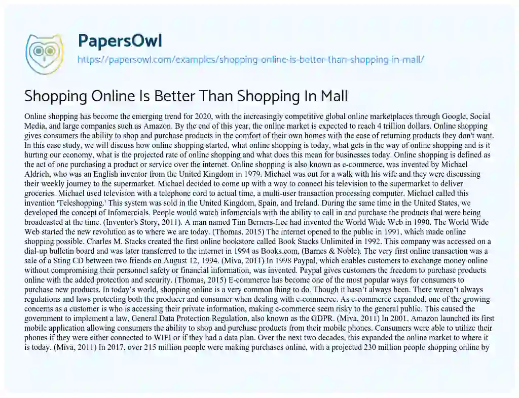 Essay on Shopping Online is Better than Shopping in Mall