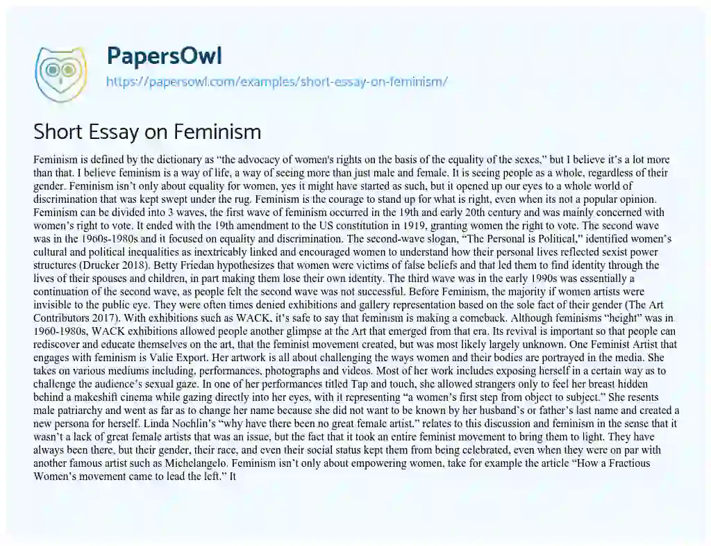 Essay on Short Essay on Feminism