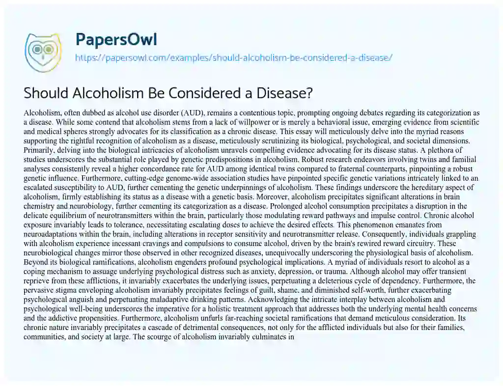Essay on Should Alcoholism be Considered a Disease?