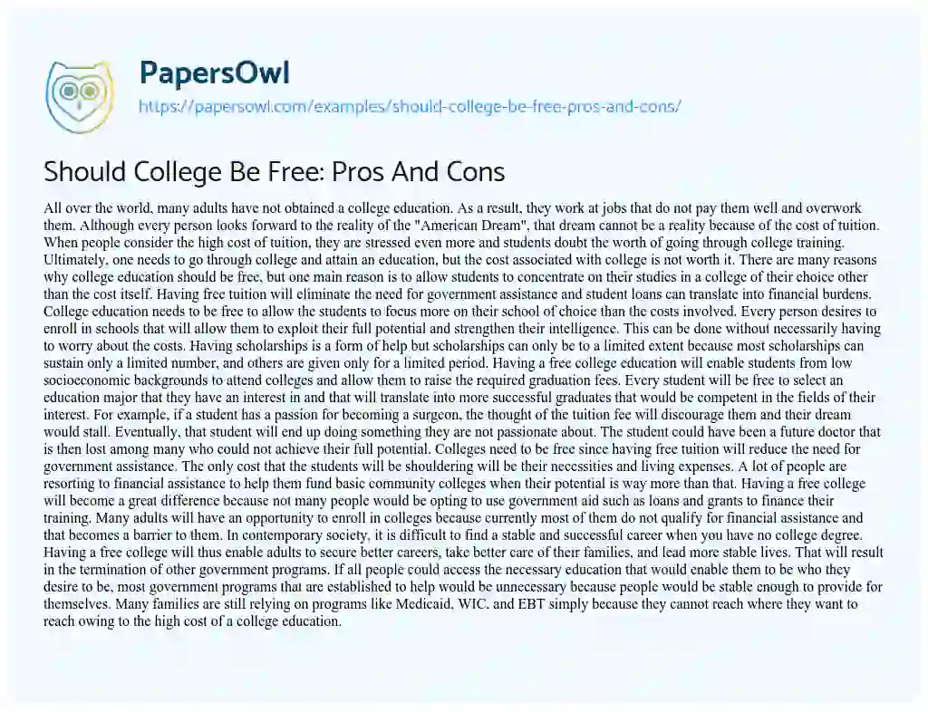 Essay on Should College be Free: Pros and Cons