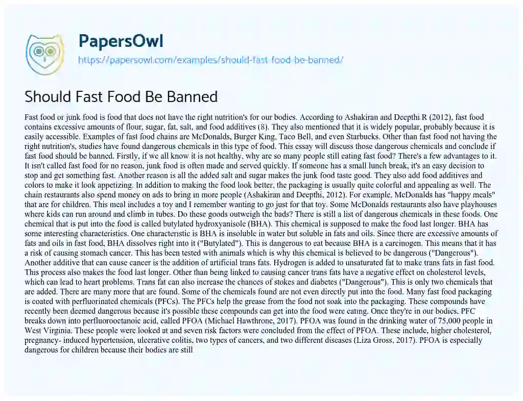 Should Fast Food be Banned essay