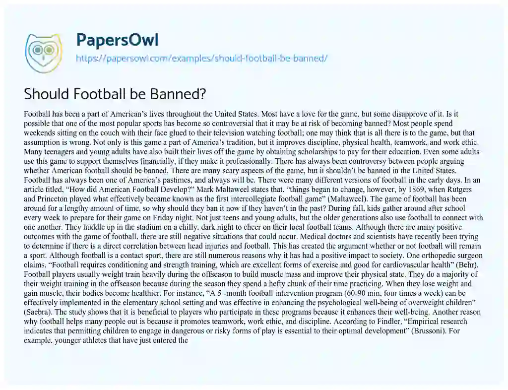 Essay on Should Football be Banned?