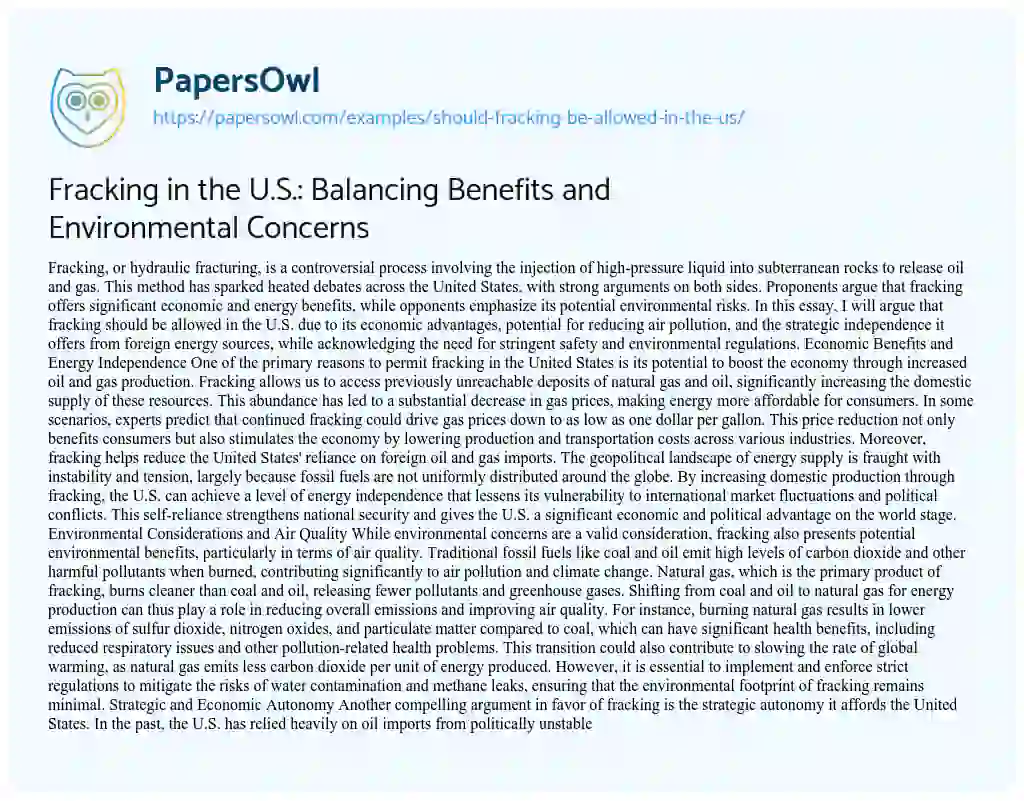 Essay on Should Fracking be Allowed in the US?