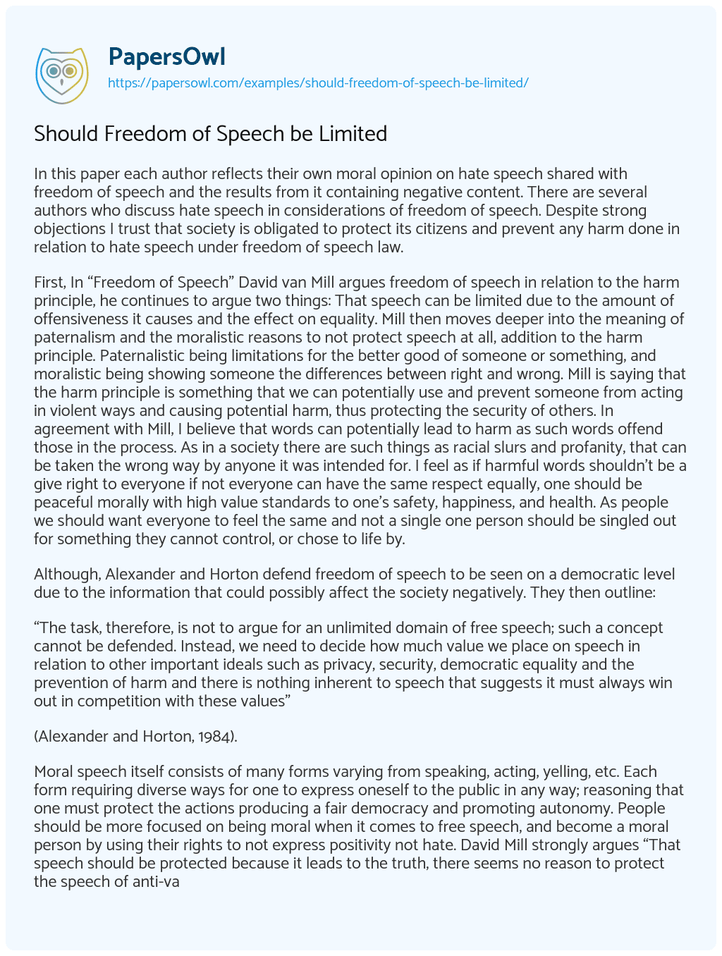 why are there laws limiting the freedom of speech essay