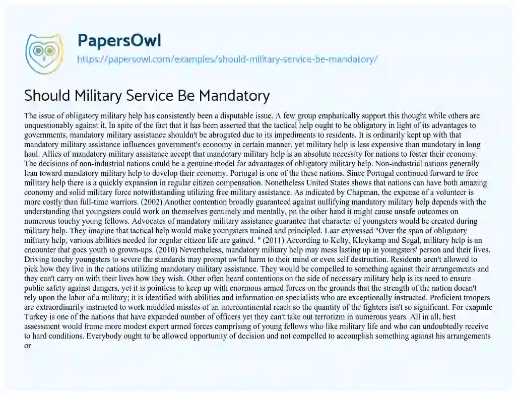 Essay on Should Military Service be Mandatory