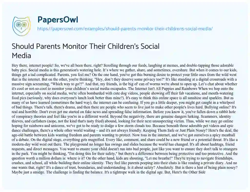 Essay on Should Parents Monitor their Children’s Social Media