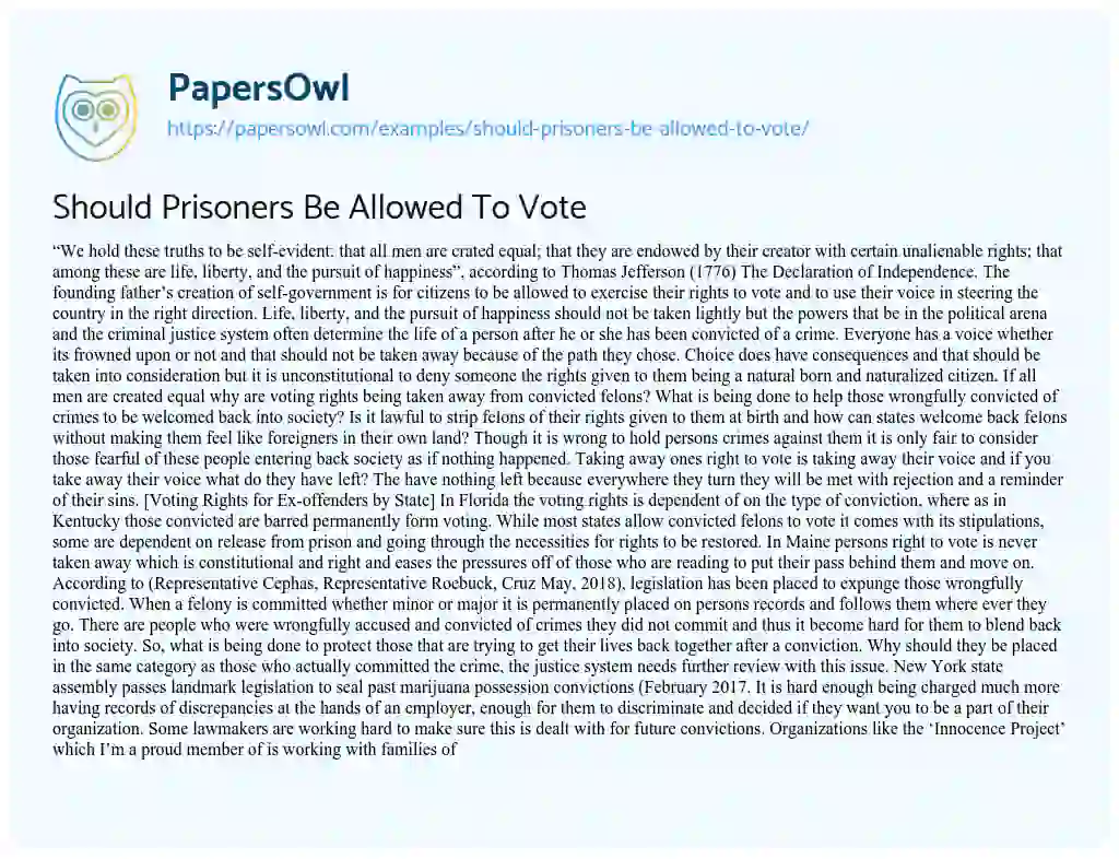 Should Prisoners be Allowed to Vote essay