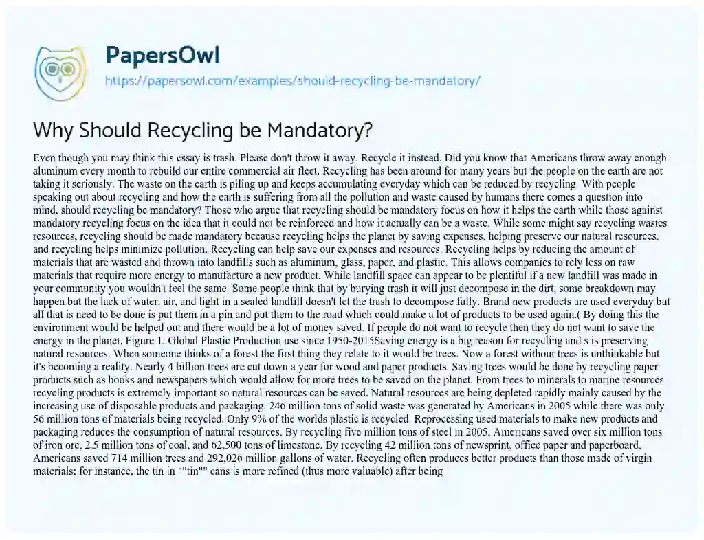 Essay on Why should Recycling be Mandatory?